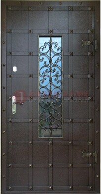 Стальная дверь со стеклом и ковкой ДСК-84 с утеплением в Кирове