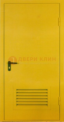 Желтая металлическая противопожарная дверь с вентиляционной решеткой ДТ-15 в Кирове