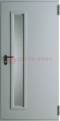 Белая железная противопожарная дверь со вставкой из стекла ДТ-9 в Кирове
