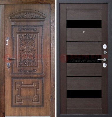 Стальная коричневая филенчатая дверь с виноритом и темной МДФ ДВТ-122 в Кирове
