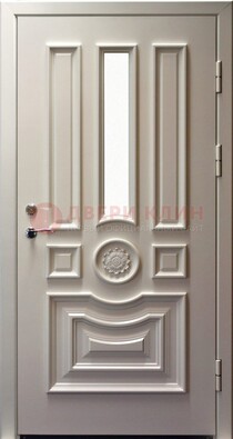 Белая уличная дверь с виноритом и стеклом ДВТ-201 в Кирове