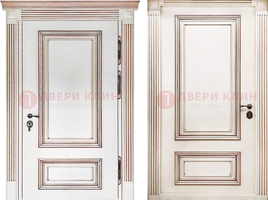 Белая металическая дверь с виноритом для дома ДВТ-239 в Кирове