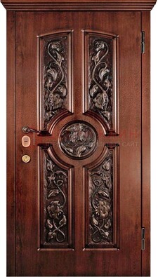 Филенчатая металлическая дверь с виноритом и резьбой ДВТ-69 в Великом Новгороде
