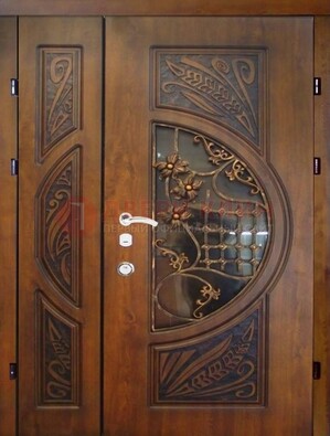 Металлическая дверь с виноритом и резной панелью внутри ДВТ-70 в Волжском