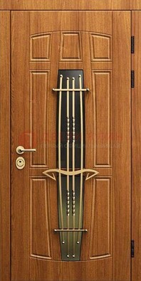 Входная коричневая дверь с терморазрывом и фрезерованной МДФ ДВТ-75 в Кирове
