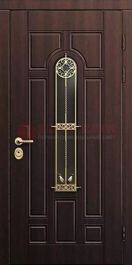 Железная коричневая дверь с виноритом и фрезерованной панелью ДВТ-93