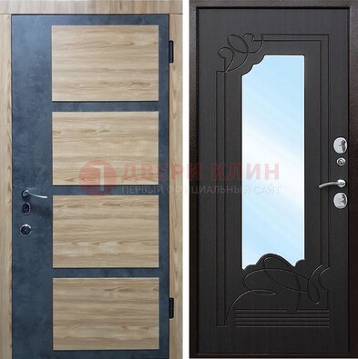 Светлая металлическая дверь c фрезерованной МДФ с зеркалом ДЗ-103 в Ногинске