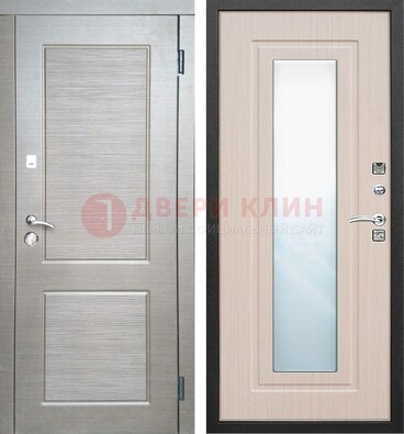 Светлая металлическая филенчатая дверь и МДФ Белый дуб с зеркалом ДЗ-104 в Уфе