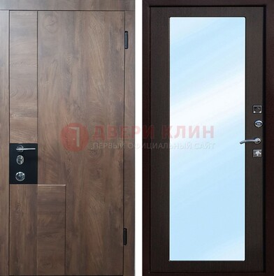 Коричневая металлическая дверь c МДФ с зеркалом ДЗ-106 в Кирове