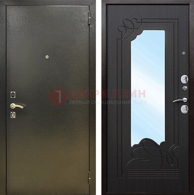 Железная темная дверь c порошковым напылением и МДФ с узором и зеркалом ДЗ-111 в Кирове