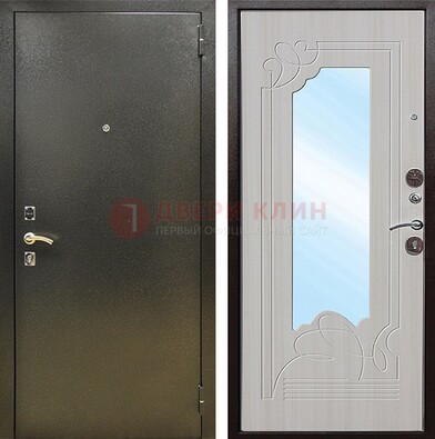 Входная темно-серая дверь c порошковым покрытием и МДФ с резьбой и зеркалом ДЗ-113 в Кирове