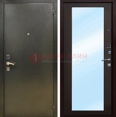 Входная темно-серая дверь c порошковым покрытием и МДФ с зеркалом ДЗ-114 в Кирове