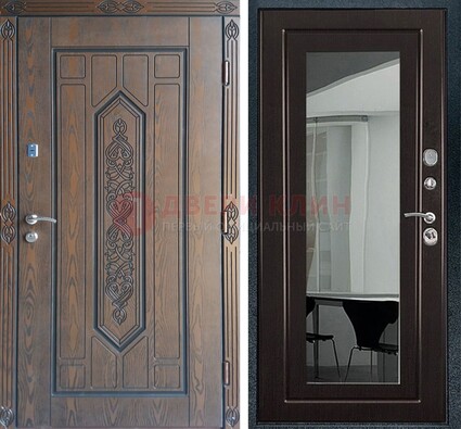 Уличная коричневая дверь c виноритом и МДФ Венге с зеркалом ДЗ-116 в Кирове
