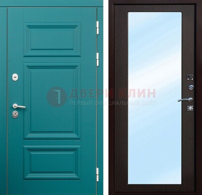 Зеленая входная дверь терморазрыв c виноритом и МДФ с зеркалом ДЗ-122 в Кирове