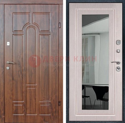 Входная коричневая дверь с МДФ Белый дуб и зеркалом ДЗ-126 в Краснодаре