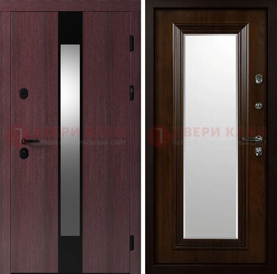 Темная стальная дверь МДФ с обеих сторон с зеркалом ДЗ-143 в Вологде