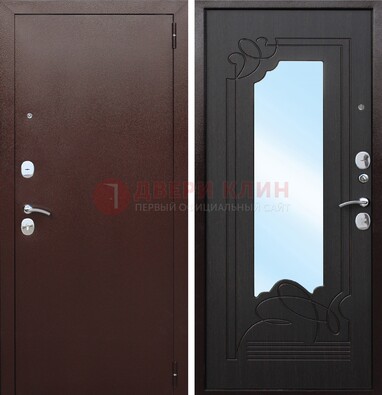 Коричневая стальная дверь с зеркалом ДЗ-18 в Кирове