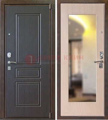 Коричневая стальная дверь с зеркалом МДФ внутри ДЗ-27 в Кирове