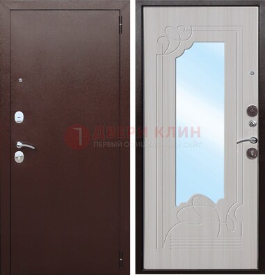 Коричневая металлическая дверь с зеркалом МДФ внутри ДЗ-33 в Костроме