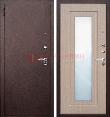 Коричневая стальная дверь с зеркалом МДФ внутри ДЗ-38 в Кирове