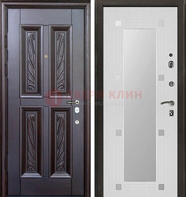 Коричневая стальная дверь с зеркалом МДФ внутри ДЗ-44 в Кирове