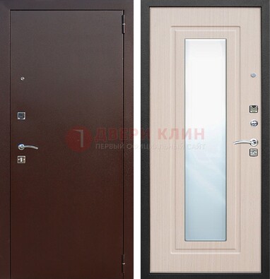 Входная дверь с порошковым покрытием филенчатой МДФ и зеркалом ДЗ-65 в Кирове