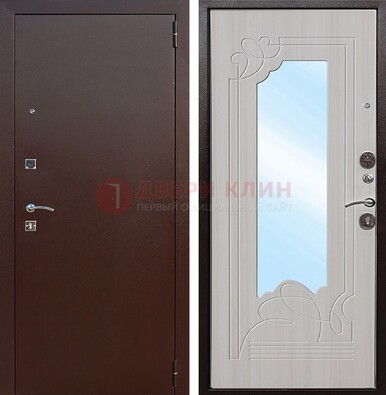 Стальная дверь с порошковым покрытием с резной МДФ и зеркалом ДЗ-66 в Кирове
