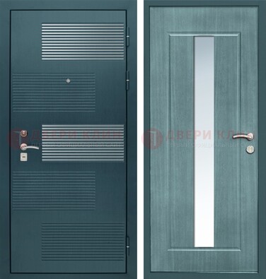 Входная дверь с зеркальной вставкой внутри с голубым МДФ с зеркалом ДЗ-71 в Кирове