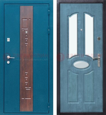 Голубая металлическая дверь МДФ с тремя зеркальными вставками ДЗ-78 в Кирове