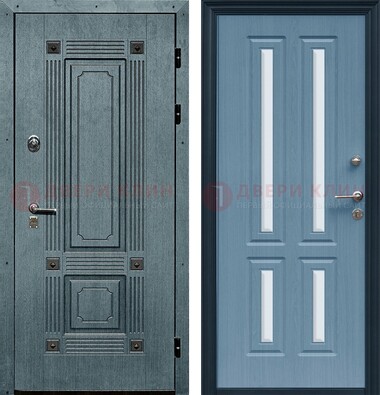Голубая филенчатая дверь с МДФ и зеркальными вставками внутри ДЗ-80 в Кирове