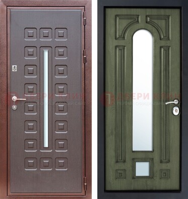 Металлическая дверь МДФ со стеклянной вставкой снаружи и зеркальными внутри ДЗ-84 в Кирове