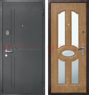 Железная серая дверь с порошковым напылением и МДФ с зеркалом ДЗ-90 в Кирове