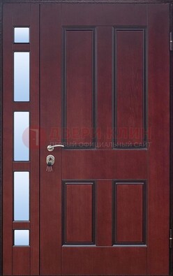 Красная входная полуторная дверь со стеклом ПЛ-10 в Кирове
